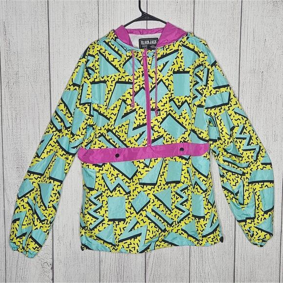 Blackjack 1999 USA Retro 80s 90s Print Windbreaker 1/2 Zip Pullover, size Large - Picture 2 of 5